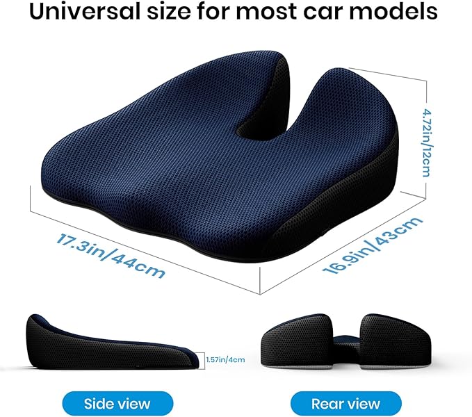 Benazcap Car Seat Cushion - Memory Foam Car Seat Pad - Sciatica & Lower Back Pain Relief - Car Seat Cushions for Driving - Road Trip Essentials for Drivers-Blue