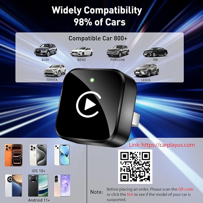 iGENJUN Wireless CarPlay Adapter 2026 Upgrade Mini Design, USB/USB-C Plug & Play Converts CarPlay to Wireless - Easy Use Fast Stable Connection Car Play for iPhone & Android