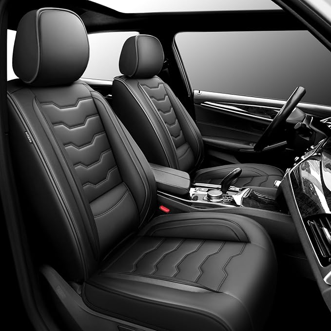 Fit Murano Car Seat Covers Compatible with Nissan Murano 2004-2025 2026 - Premium Leather， Waterproof Breathable， All-Weather Seat Cushion Protecto&Airbag Compatible (2 Front Seat Black)