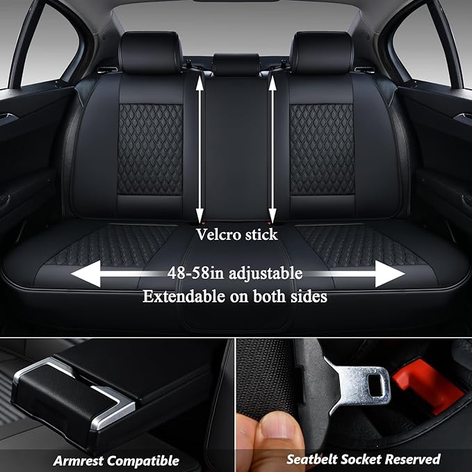 Coverado Rear Seat Covers, Leather Seat Cover for Car, Universal Waterproof Automotive Seat Cushion Protector for Most Cars Trucks SUV (Black)