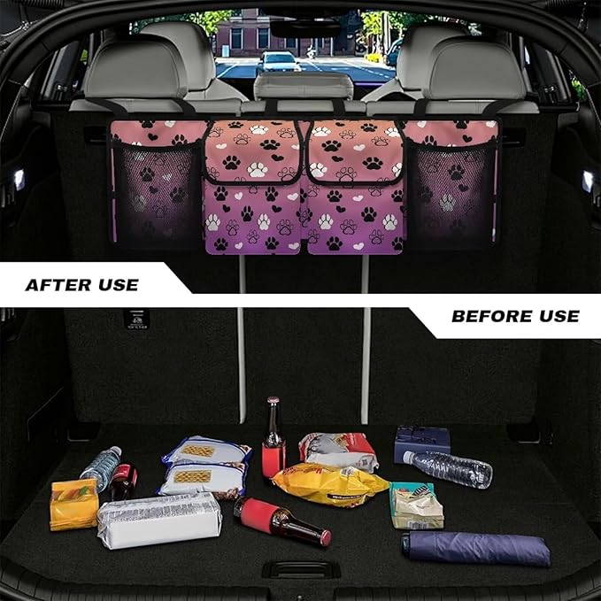 Hanging Car Trunk Organizer, Dog Paw Print Waterproof Car Back Seat Storage Bag Multipurpose Foldable Car Trunk Storage Bag for Car Trunk Storage and Decoration