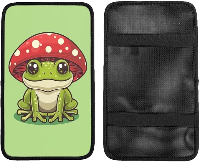 Frog Center Console Cover Mushroom Car Armrest Cushion Pad Sage Green Arm Rest Protector Console Box Covers Cars Decor Accessories