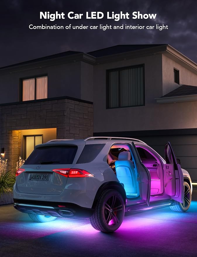 Govee Car Underglow Lights, 8 pcs RGBIC Under Car Lights with 16 Million Colors and 45 Scene Modes, Exterior Car Lights with App Control, 3 Music Modes LED Lights for Cars, SUVs, Trucks, DC 12-24V