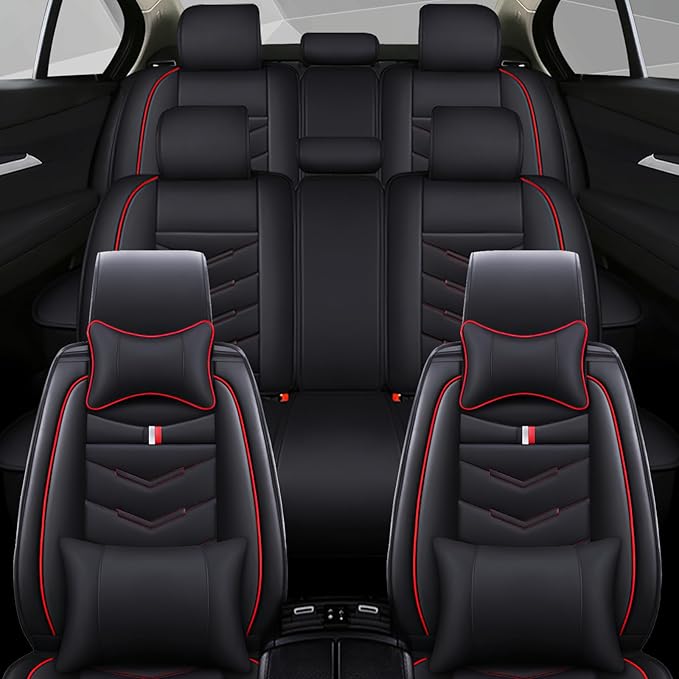 Car Seat Cover 7 Seats for Ford Explorer 2000-2025, Waterproof Durable Compatible Airbag, Premium Leather Seat Protector(7 Seats Luxury,Black Red)