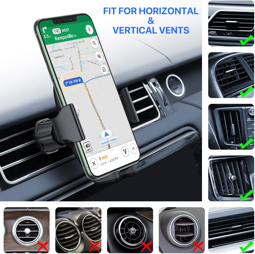 Miracase Phone Holders for Your Car with Metal Hook Clip, Air Vent Cell Phone Car Mount, Hands Free Universal Automobile Cradle Fit for iPhone Android and All Smartphones, Classic Black