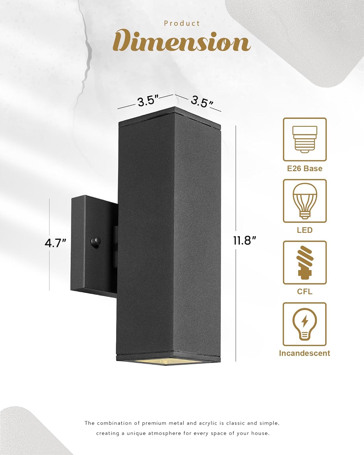 Ken & Ricky Dusk to Dawn Outdoor Lighting, Modern Exterior Wall Lights, Aluminum Waterproof, Black Up and Down Outdoor Porch Light with Glass Cover, KR3324-W-1PK-B