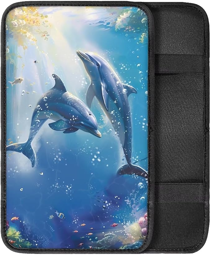 Sea Dolphin Car Center Console Cover Armrest Pad Cover Universal Car Arm Rest Seat Storage Box Mat Non Slip Interior Accessories