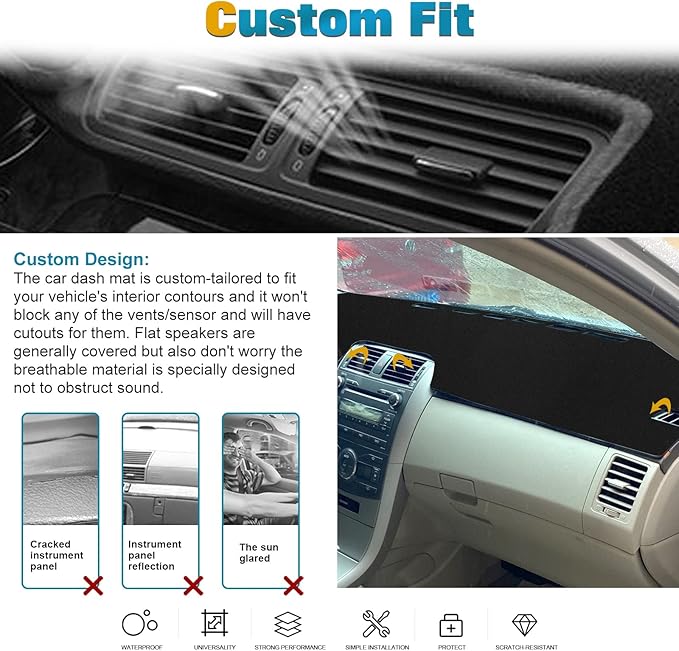 x xotic tech Center Console Dashboard Mat Pre-Cut Non-Slip Sunshield Sun Glare Protector Dash Carpet Pad Black Cover Compatible with Toyota Corolla 2007-2013