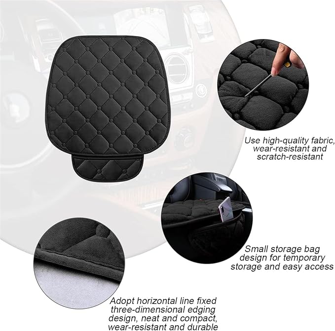 Plush Car Seat Covers Full Set for Sedan, SUV, Truck - Universal Soft Fuzzy Front and Rear Seat Cushion Protectors | Non-Slip, Warm, Machine Washable (Beige, 3-Piece)
