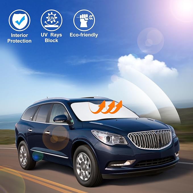Windshield Sun Shade Custom Fit for 2010-2017 Buick Enclave Accessories Foldable Sunshade Sun Blocker Protect Car from Sun Rays & Heat Damage Keep Car Cooler