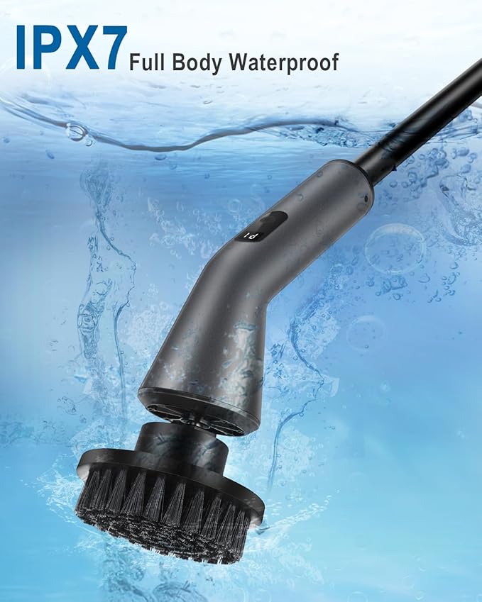 Electric Spin Scrubber -[Upgraded Version] [IPX7 Waterproof] Bathroom Scrubber Electric with 7 Brush Heads, 2 Speed, 400 RPM Power Scrubber with Detachable Long Handle for Bathroom, Home