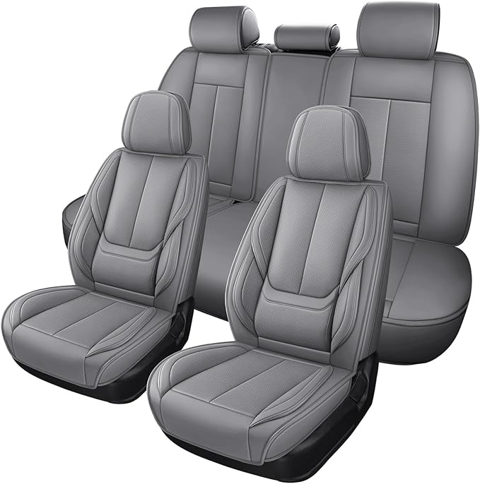 Leather Car Seat Covers,Car Seat Covers Full Set,Automotive Seat Covers 5 Seats,Fit for Most Cars SUV and Most Sedans Grey