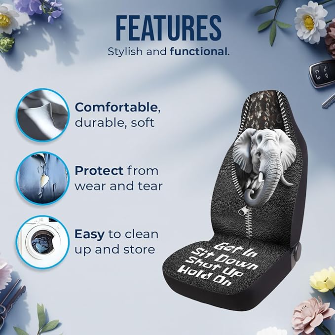 GENANY Elephant Car Seat Covers Set of 2, Breathable Front Seat Covers for Truck Sedan SUV, Animal Themed Car Accessories, Elephant Gift for Women Men