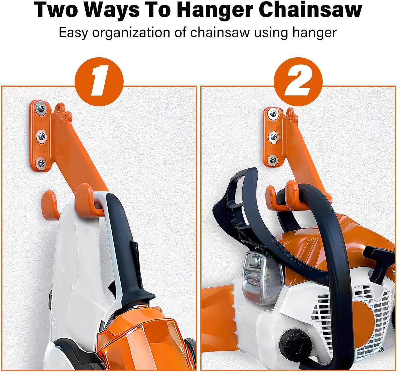 Chainsaw Hanger - 1Pack/2 Pack Chainsaw Holder, Heavy Duty Chainsaw Wall Mount, Garage Organization Garage Storage Shed Organizer Mounted Chainsaw Rack Tool Racks (2, Orange)
