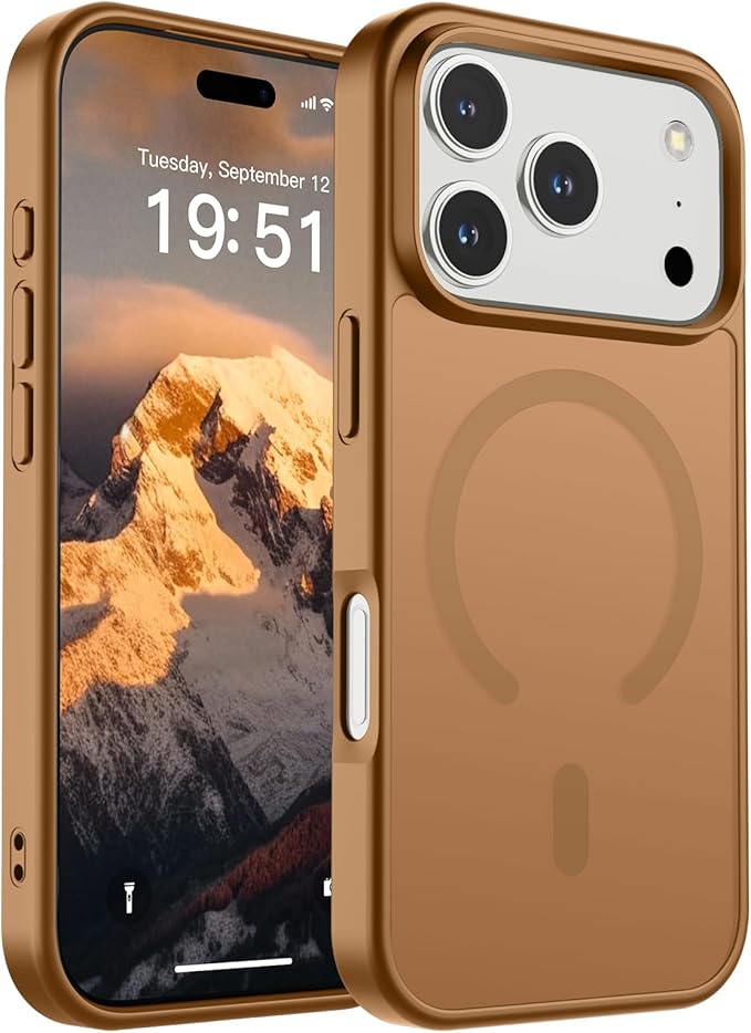 SUPFINE Magnetic for iPhone 17 Pro Case (Compatible with MagSafe)(Military Grade Drop Protection) Translucent Matte Shockproof with Anti-Fingerprint Phone Cover,Brown