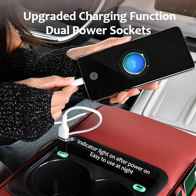 Armrest Box Pad for Car w/Type-C Charging Interface, Car Center Console Cover w/Cup Holder, Interior Car Accessories (Burgundy)
