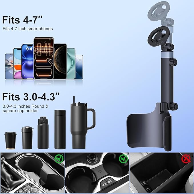 Vitog 2-in-1 MagSafe Car Mount, 2026 Hands Free Phone Holders for Your Car, Strong Magnetic Cup Holder Phone Holder for iPhone 17-12 Pro Max, Samsung & More Smartphones, Universal for Truck/SUV/Tesla