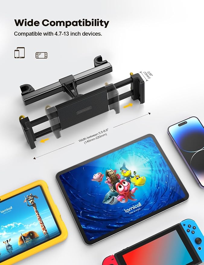 Lamicall Car Tablet Headrest Holder - Car Back Seat Headrest Tablet Mount Stand for Kids, Road Trip Essentials Accessories Gifts, for 2025 iPad Pro 11/13" Air Mini, iPhone, Galaxy Tab, 4.7-13" Devices