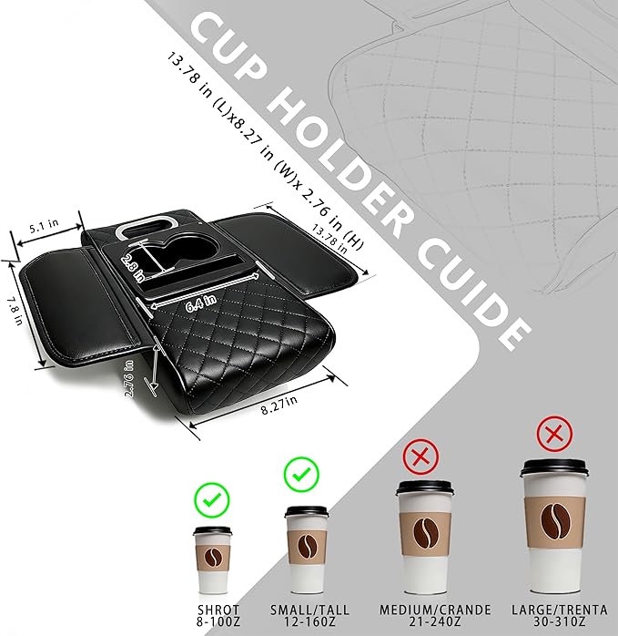 Car Armrest Cushion, Car Center Console Cover, Leather Armrest Cover for Car, Universal Middle Console Cushion with Storage Box, Cup Holder, Phone Slot, Waterproof Interior Accessories (Black)