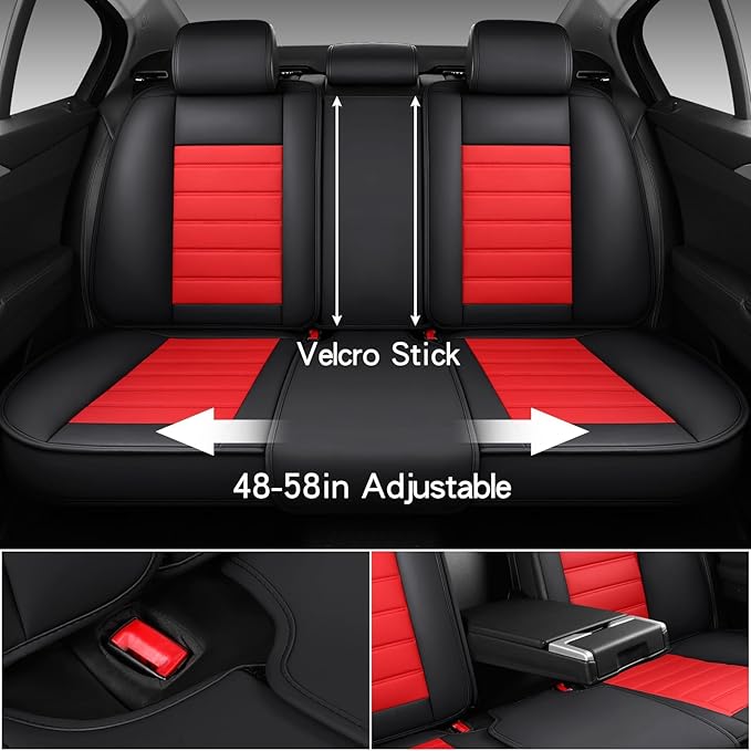 Car Seat Covers Full Set,Black White Car Seat Cover, Car Seat Protector Waterproof, Nappa Leather Car Seat Cushion Fit for Most Cars Red