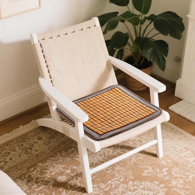2 Pcs Bamboo Chair Cushions, 16.5" x 16.5" Breathable Seat Mat for Summer, Anti-Slip Comfortable Seat Pad with Mahjong Design, Natural Carbonized Bamboo Butt Cooler for Car Truck Home Office