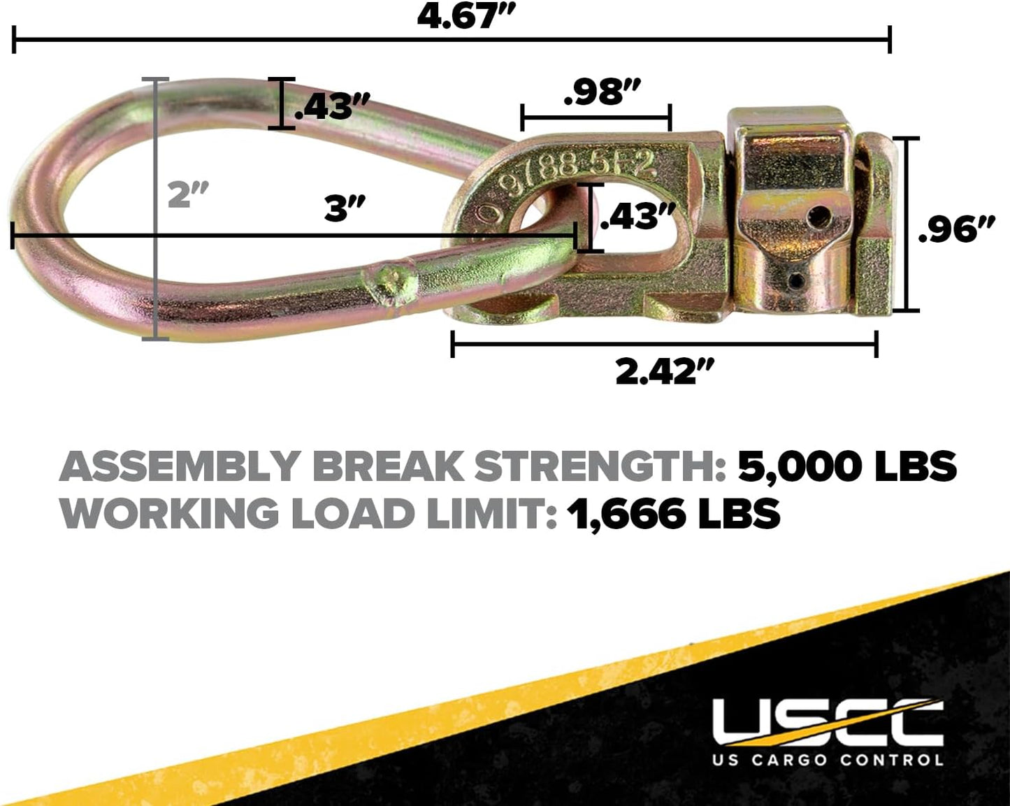 US Cargo Control Double Stud L Track Fittings with Pear Link (4-Pack), 5,000 Pounds Break Strength, Use with L Track Rails in Truck Bed or Trailer, Automatic Locking with Spring Release