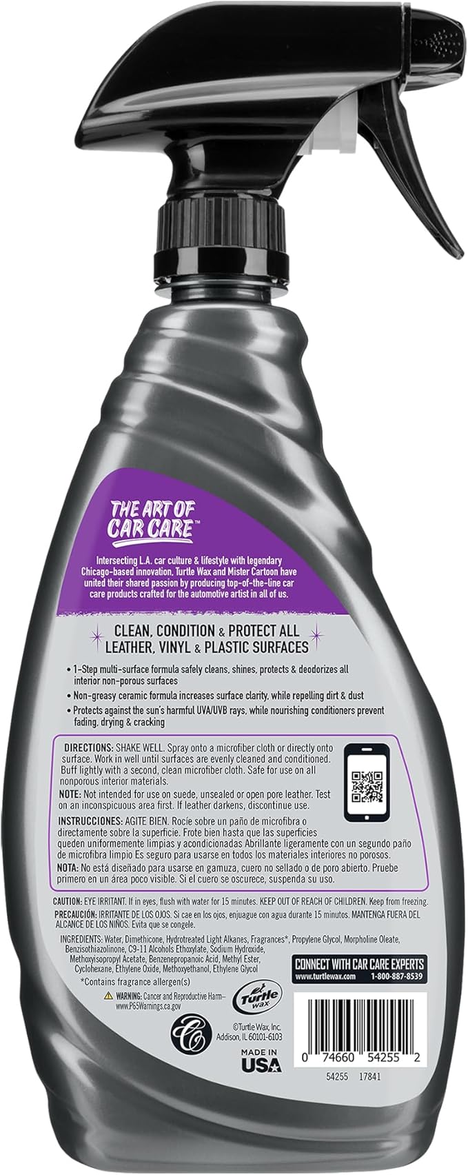 Turtle Wax X Mister Cartoon 54255 LVP- Leather, Vinyl, Plastic Cleaner and Protectant, 1-Step Solution Cleans, Protects and Conditions, UV Protection, for Cars, Trucks, RV's and Motorcycles, 16 oz.