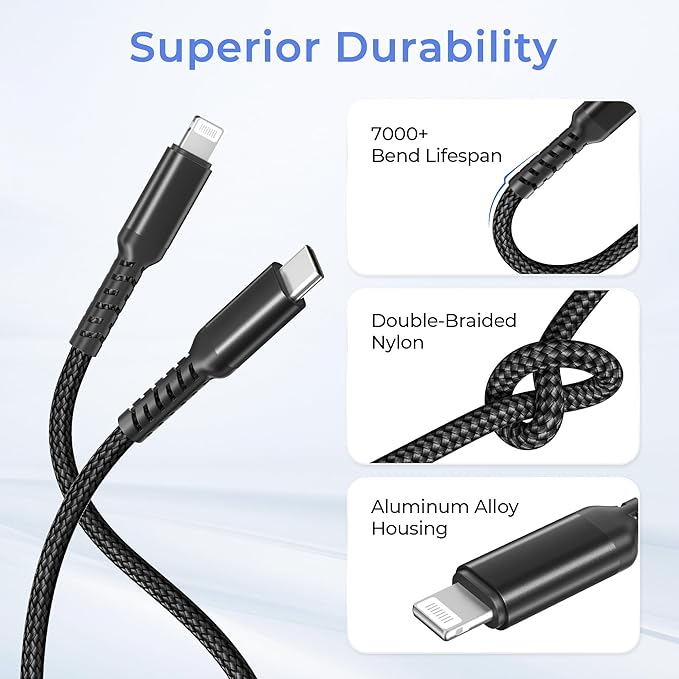 Basesailor USB C to Lightning Charger Cable 6.6ft with USB A Adapter,Type C Power Delivery PD Fast Charging Cord for iPhone 11 12 13 14 Mini Pro Max,SE,iPad 8th 9th Generation
