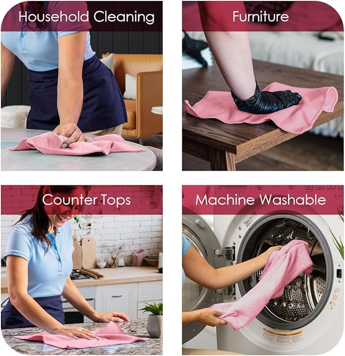 Avalon Towels Microfiber Cleaning Cloths (Value Pack of 48) - Size 16 x 16 Inches, Highly Absorbent Cleaning Rags, Lint Free, Reusable and Washable, Microfiber Towels for Cars