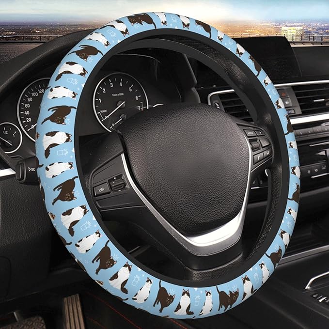 Cats Steering Wheel Cover for Women Elastic Rubber Steering Wheel Universal 15 Inch Fit for Cars, Auto, SUVs