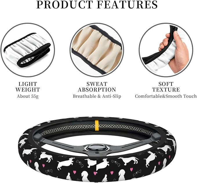 Dachshund Lovers Steering Wheel Cover for Women Elastic Rubber Steering Wheel Universal 15 Inch Fit for Cars, Auto, SUVs