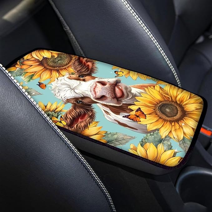 Sunflower Cow Black Arm Rest Cushion Pads for Vehicle Arm Rest Cushion Pads Anti-dust Dog & Cat Paws Protector for SUV/Truck/Vehicle Decor