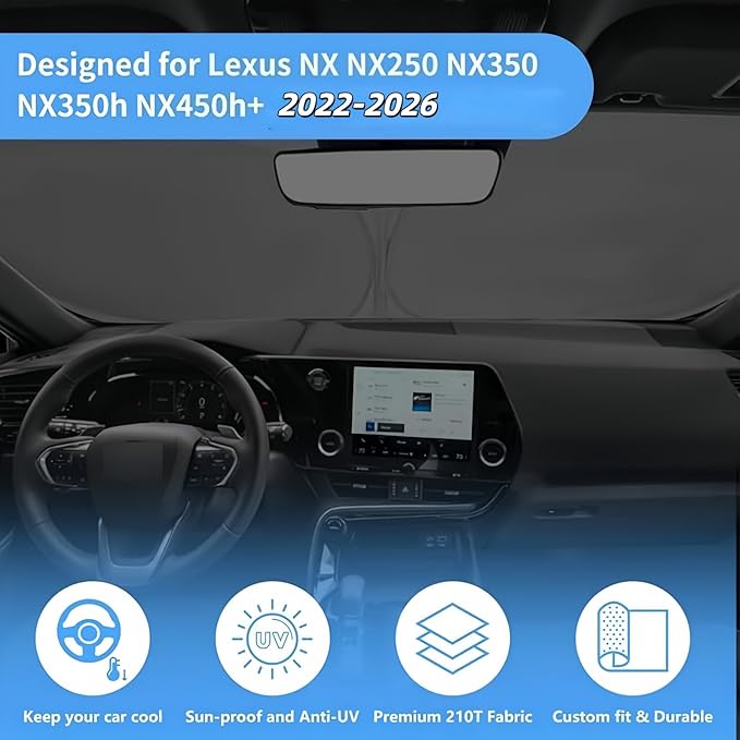 Windshield Sun Shade Fit 2026 2025 2024 2023 2022 Lexus NX NX250 NX350 NX350h NX450h+ Foldable Front Window Sunshade Accessories Sun Visor UV Protector Heat Shield Window Cover