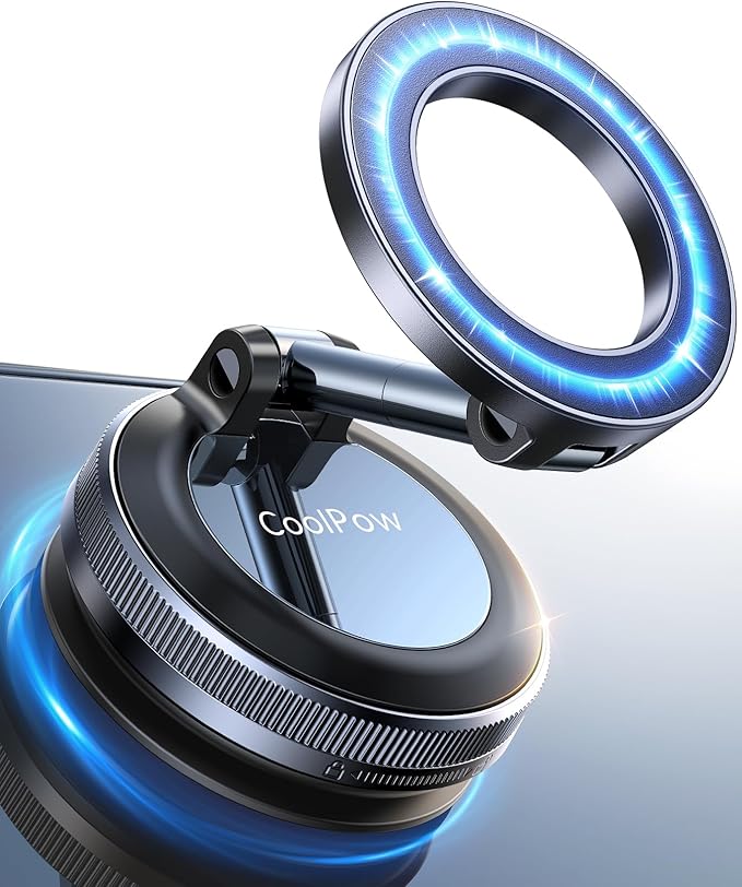 Coolpow【Newest Vacuum Magnetic Phone Holder for Car Phone Holder Mount【Movable Vacuum Suction】 Magsafe Car Mount Cell Phone Holders for Your Car Accessories for Women Men for iPhone 17 16 15 14 Kits
