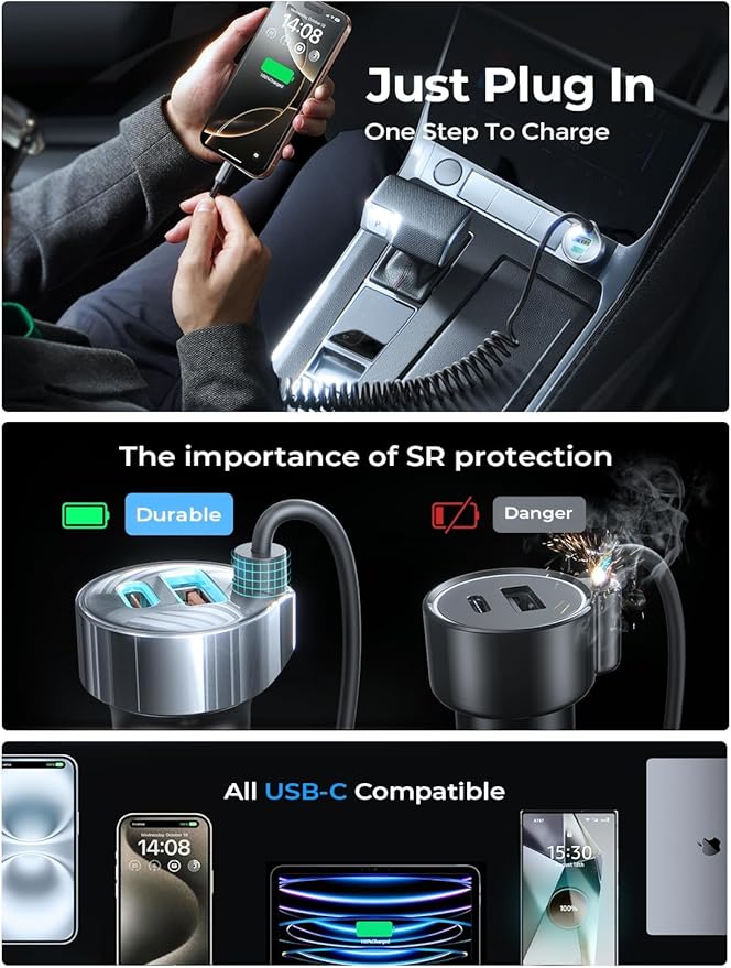 LISEN 65W iPhone 17 Pro Max Car Charger USB C Fast Charging,Super Fast iPhone 16/17 Pro Car Charger Type C Adapter Fit iPhone 17 Air ProMax Plus/16/15,Pixel 10, Samsung Galaxy S25/24,Android,Sliver