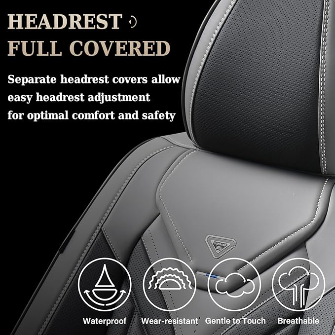 Coverado Seat Covers, Car Seat Covers Front Seats, Leather Seat Covers for Cars, Automotive Seat Covers Car Seat Protector Car Seat Cushion Universal Fit for Most Sedans SUV Pick-up Truck(Gray&Black)