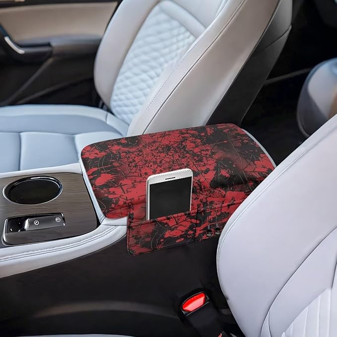 Wanyint Bloody Print Cobweb Auto Center Console Cover Armrest Seat Box Cover Protector with 4 Storage Bags Middle Console Pad Arm Rest Covering for Car Side Storage Box for Women Men