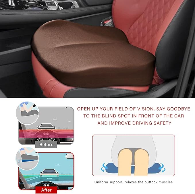 Car Seat Cushion, Ergonomic Memory Foam Auto Booster Seat Pad with Nonslip Bottom, Comfortable Vehicle Cushion for Short People Driving Fit for Sedan Truck SUV, Car Accessories (Coffee)