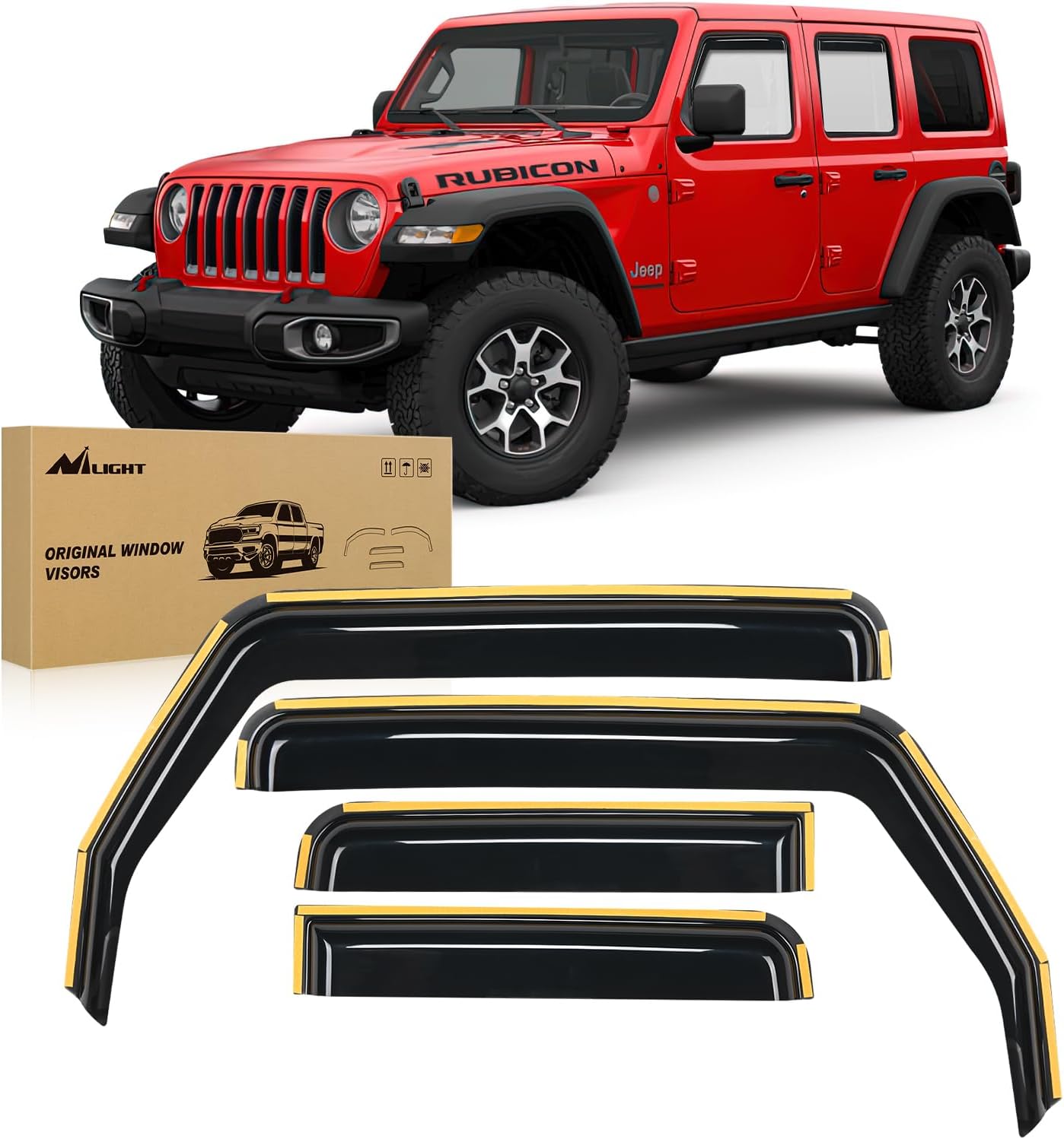 Nilight Window Visor Compatible with Jeep Wrangler JL/Jeep Gladiator 2018 2019 2020 2021 2022 2023 2024 Vent Window Visors, Rain Guards Acrylic-4pcs