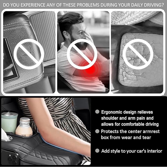 Car Armrest Storage Box for Cadillac SRX 2004–2016 2013 2014 2015, Sport-Style Center Console Organizer with Side Pocket, PU Leather Armrest Cushion, Elbow Support Pad,A Black