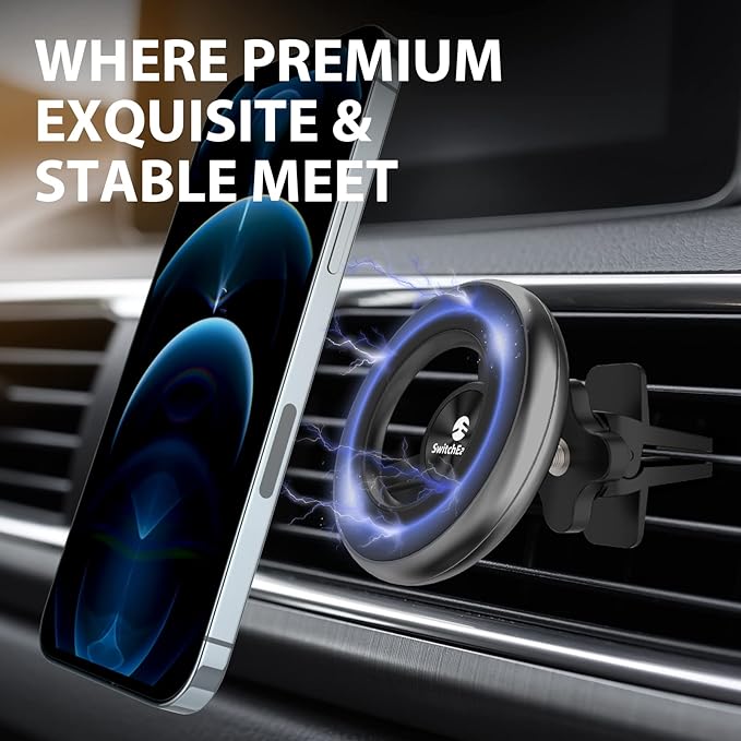 SWITCHEASY Magnetic Car Phone Holder - MagMount, Universal 360° Rotation Strong Magnet Car Phone Mount for Dashboard Compatible with Phone 15/14/13/12/11, Samsung - Bracket Type, Black