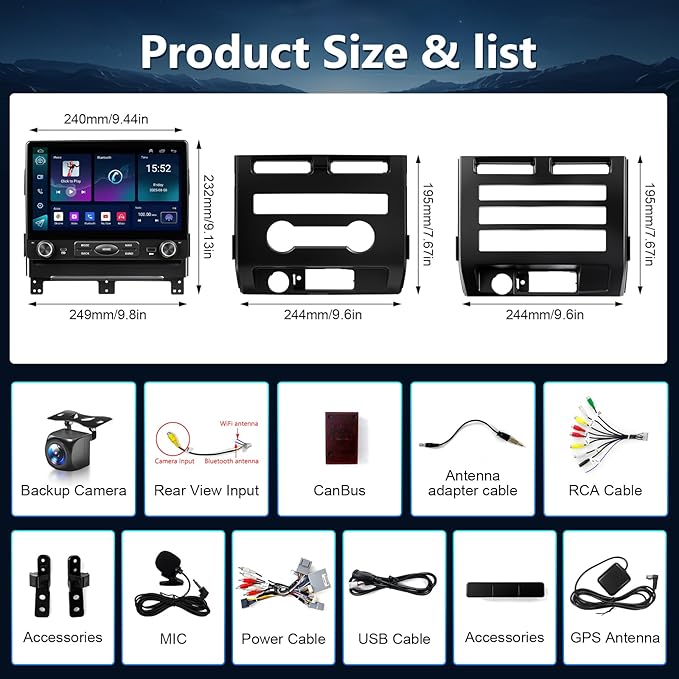4G+64G 10.2" Radio for Ford F150 XL XLT 2009 2010 2011 2012, Wireless CarPlay Android Auto, Stereo with GPS Navigation 5G WiFi Bluetooth FM RDS DSP SWC Camera MIC