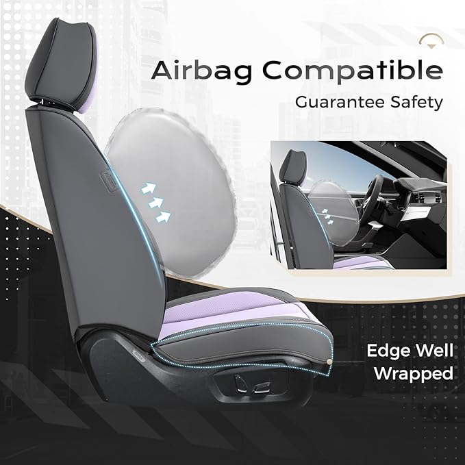 Coverado Seat Covers, Car Seat Covers Full Set, Leather Seat Covers for Cars, Car Seat Protector, Gray Car Seat Covers Front Seats and Back Seats Universal Fit for Most Cars Purple