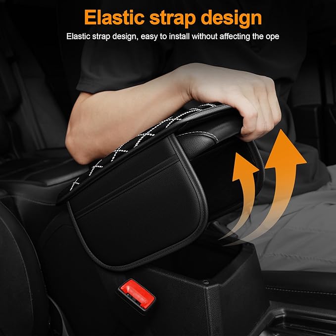 Bling Armrest Cover for Car Compatible with Jeep Wrangler - Center Console Cover with 2 Storage Pockets and Crystal Diamond(Black)