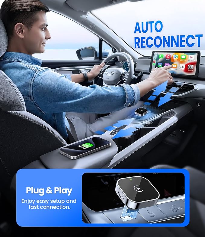Teeran Wireless CarPlay Adapter for iPhone (2026 Upgraded), Mini Plug & Play for Cars with Factory Wired Apple CarPlay, Fast & Stable Connection, Easy Setup, Wide Vehicle Compatibility USB & USB C