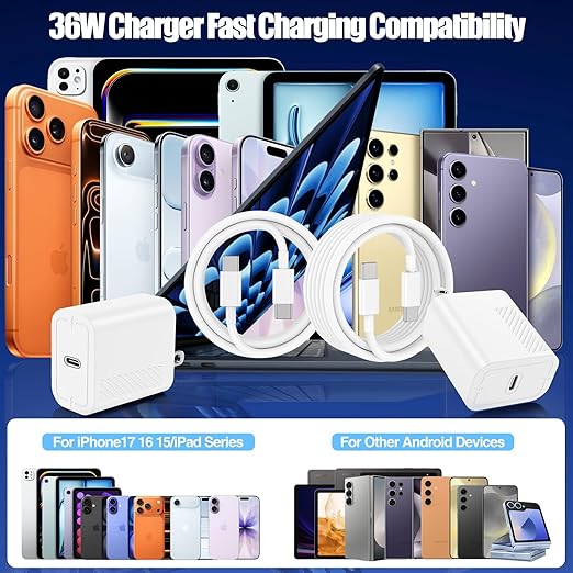 40W USB C Fast Charger for iPhone 17/ Air/16/15 Pro Max,2Pack 10FT Type C Charger Block & Cable, PD 3.0 Super Fast Charging for iPad Pro MacBook Air/Pro M1/M2, AirPods
