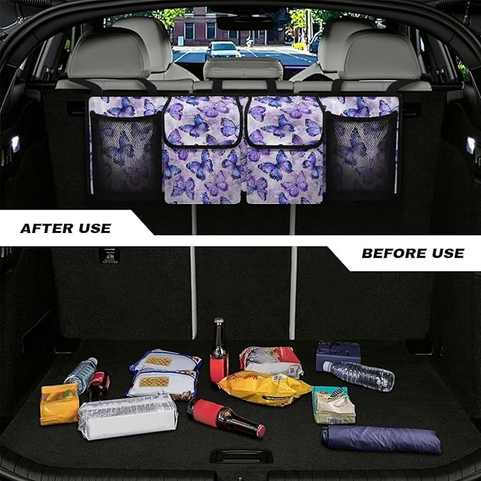 Butterfly Car Trunk Hanging Organizer with Adjustable Straps, Stylish Trunk Seat Organizer, Butterfly Car Accessories for Women, Make Your Cars Look Neat and Tidy