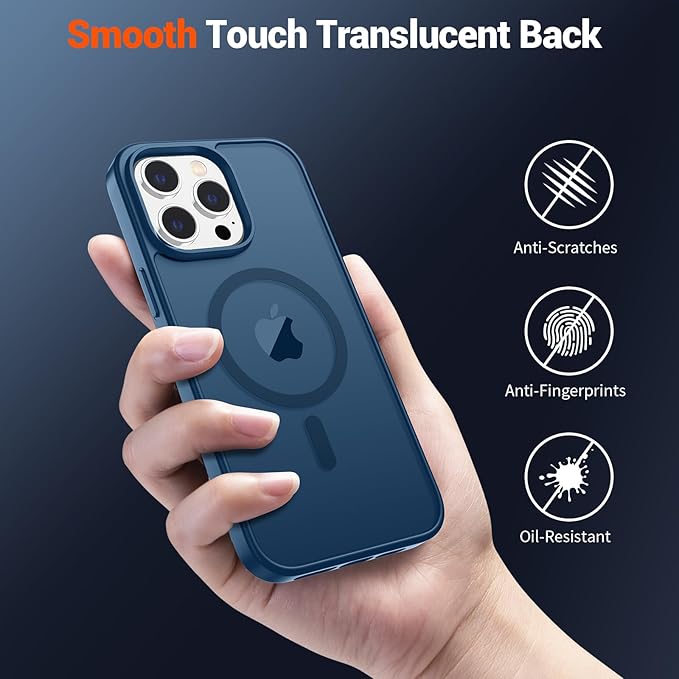 SUPFINE Magnetic for iPhone 13 Pro Max Case (Compatible with MagSafe) (Military Grade Drop Protection) Slim Translucent Matte Shockproof with Anti-Fingerprint Phone Case,Deep Blue