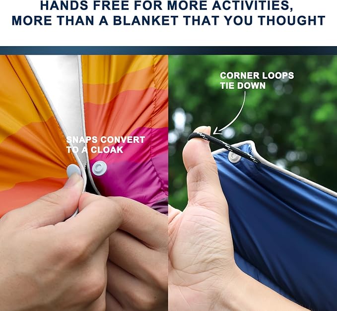 zzlamb Camping Blanket for Cold Weather,Outdoor Puffy Blanket Portable Down Alternative,Windproof Warm Cloak with Snaps,Cozy Quilt Backpacking Picnic RV Travel Plane Car Hammock Beach Climbing