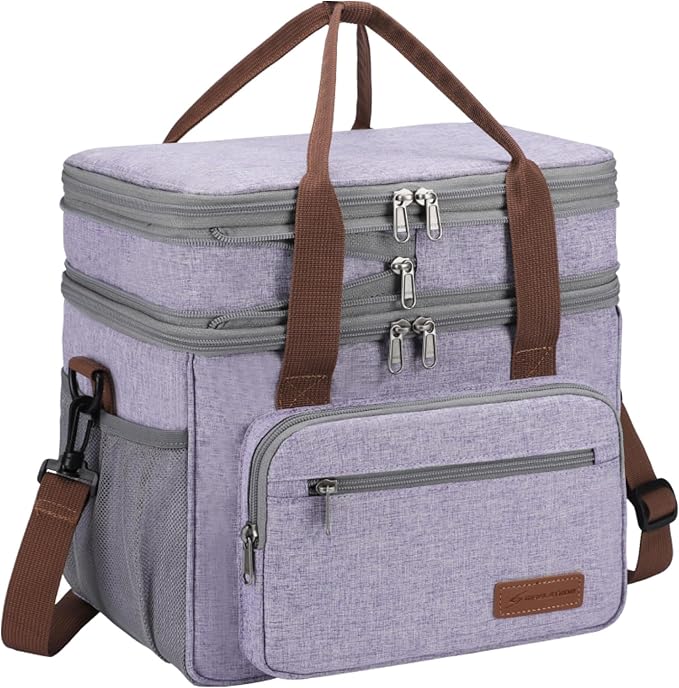 Maelstrom Lunch Box, 23L Insulated Lunch Bag, Expandable Double Deck Cooler Bag, Lightweight Leakproof Tote Bag With Side Tissue Pocket, Suit For Men and Women (D Lavender)